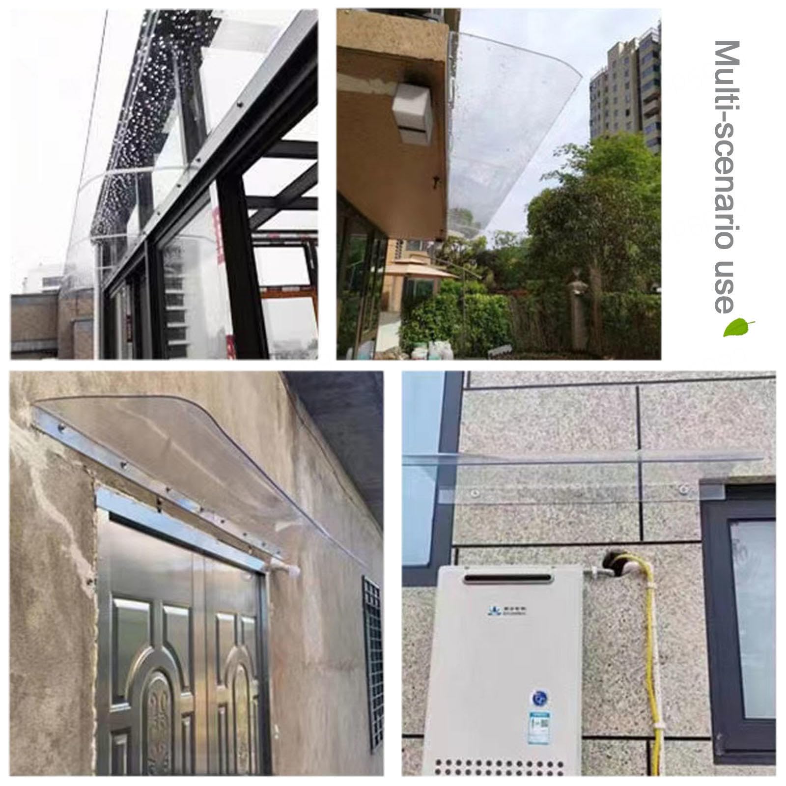 Pensilina In Policarbonato Trasparente 50x90 Cm | Tettoia Per Porta O Finestra, Montaggio Sotto Grondaia, Anti-Pioggia E UV - 4