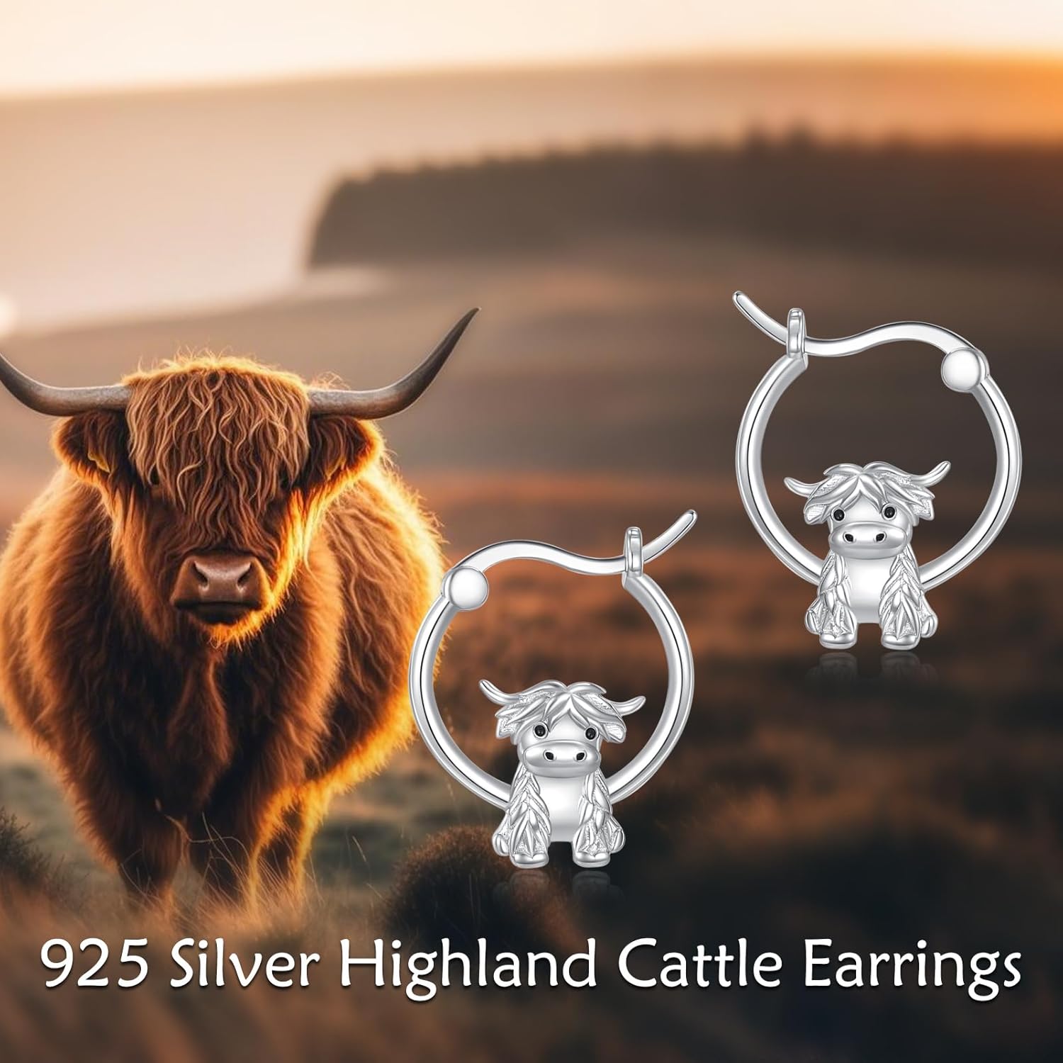 Highland Cow Earrings 925 Sterling Sliver Cow Hoop Earrings Scottish Western Jewelry for Women Mom - Image 5