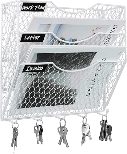 Soporte de pared PAG para archivos, organizador de correo, metal, alambre de gallinero, soporte para pared, 3 niveles