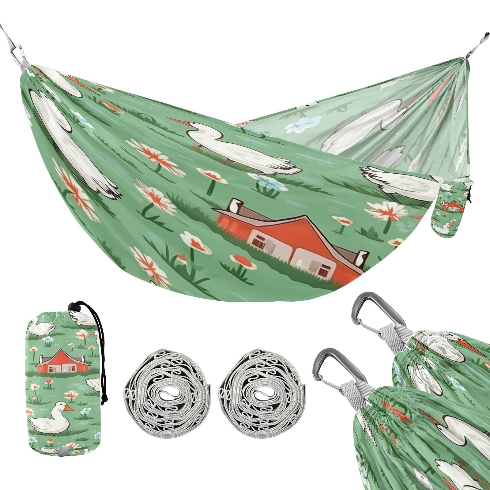 ATTX Cartoon Ducks Camping Hammock - Lightweight & Portable Hammocks, Heavy Duty 330lbs Capacity for Indoor, Hiking, Backpacking, Travel, Backyard, Beach#265