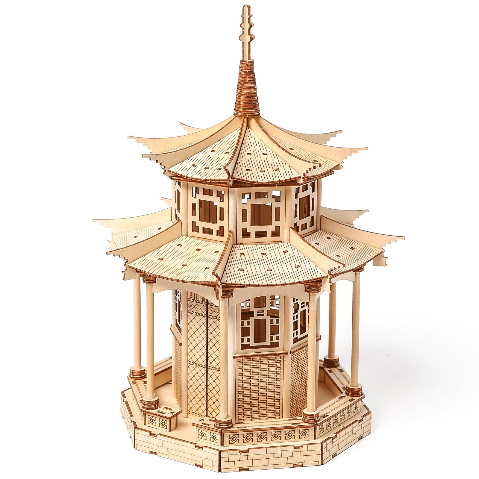 Drewniane puzzle 3D dla dorosłych, zestaw modelarski, drewniana pagoda, zestaw do samodzielnego montażu chińskiego ośmiokątnego pawilonu, "zrób to sam", puzzle 3D, budowanie pawilonu, pomysł