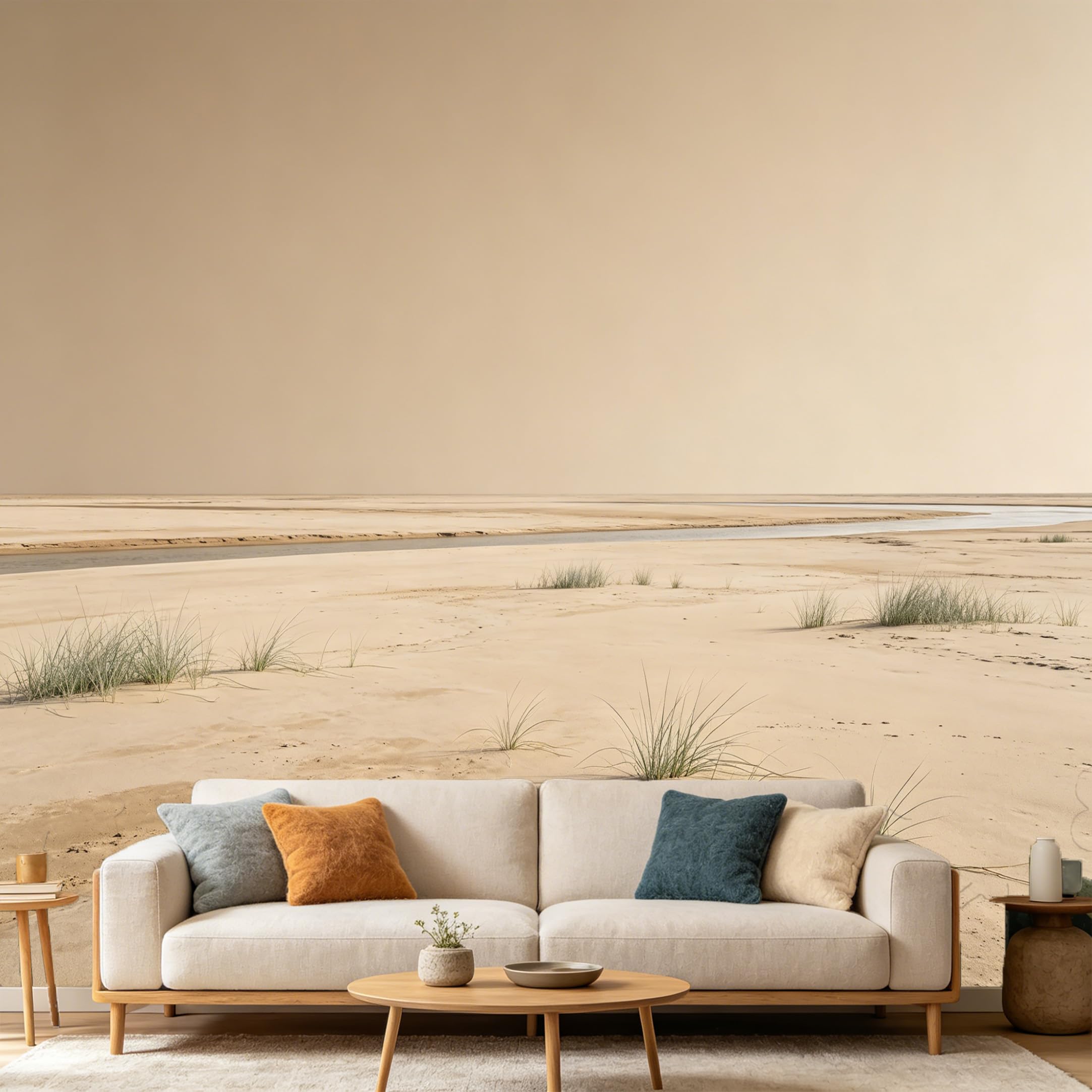 Custom Size Wall Mural Minimalist Coastal Desert Sand Dunes Landscape SelfAdhesive Art Prints wall Fabric（No PVC） Removable Wallpaper Home Bedroom Decor