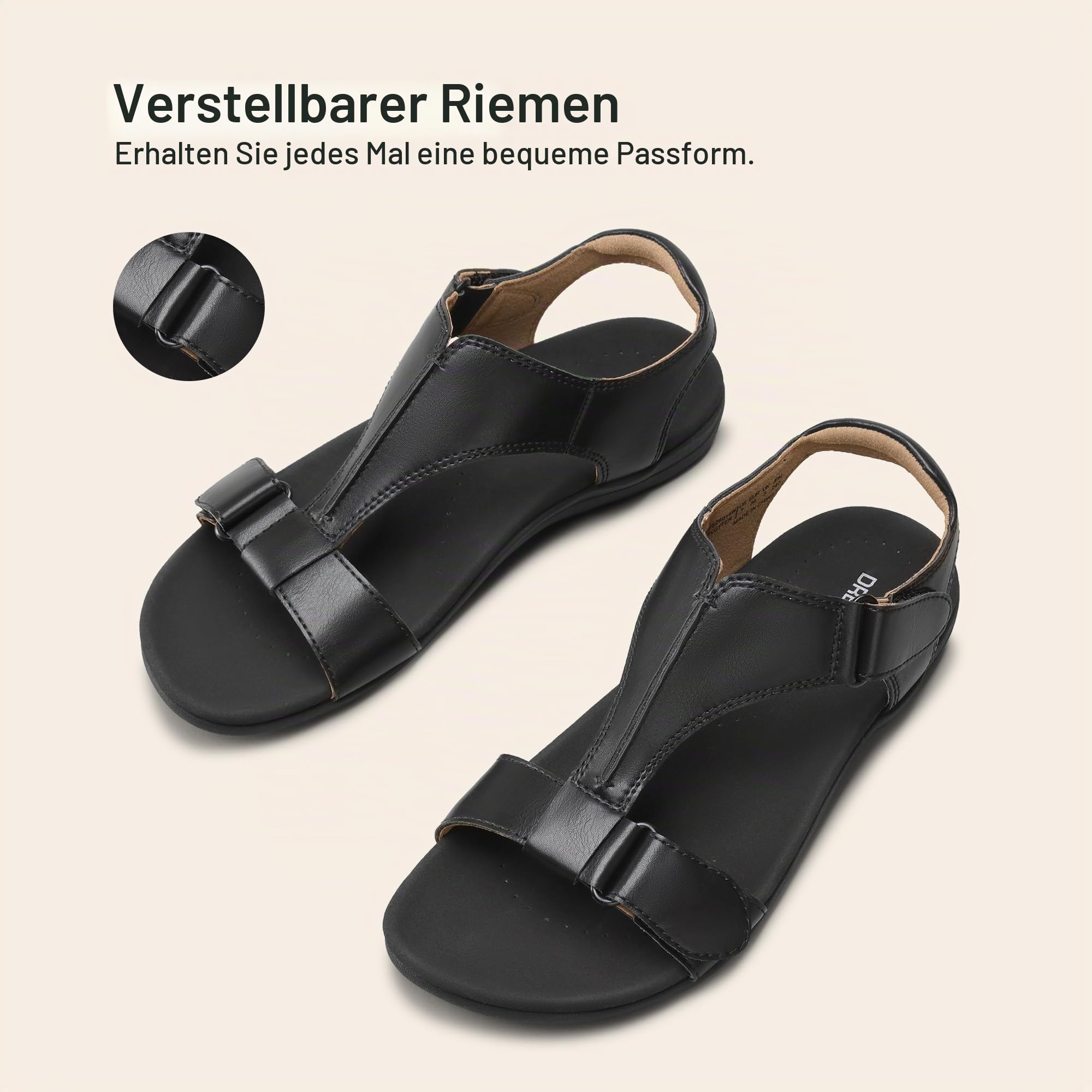 DREAM PAIRS Damen-Sandalen mit Fußgewölbeunterstützung, T-Riemen, orthopädische flache Sandalen, bequeme Sommerschuhe