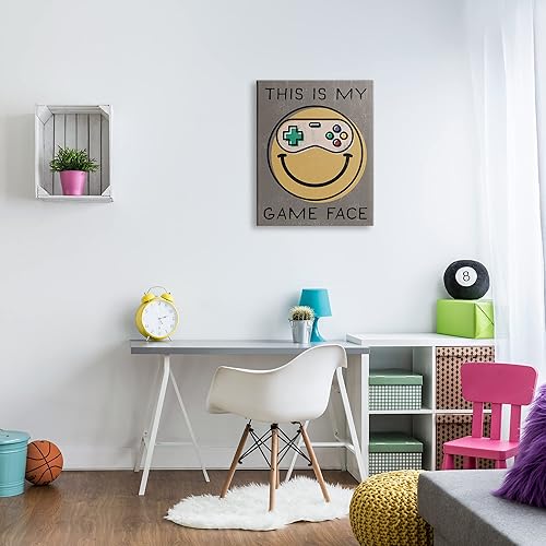 Miniatura 3 de Stupell Industries My Game Face Phrase Yellow Smiley Retro Controller, diseñado por Daphne Polselli - Lienzo decorativo para pared, 24 x 30 pulgadas