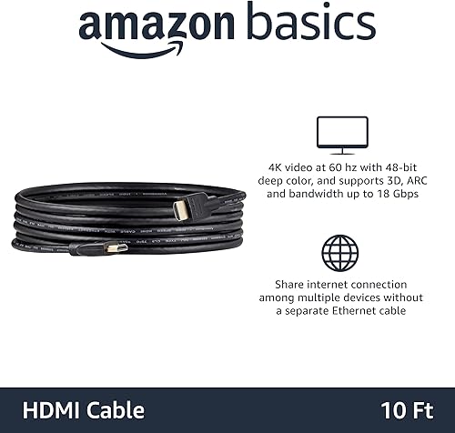 Miniatura 2 de Tienda Basics cable HDMI de alta velocidad 18Gbps 4K60Hz de 10pies color negro 3unidades