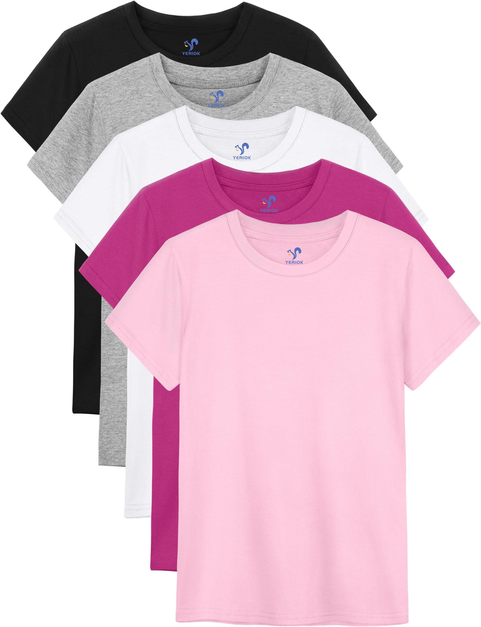 - 5 Pack Girls Shirts Short Sleeve Shirt for Girls Soft Cotton Tees Kids Tshirts Clothes Summer Tops T-Shirt