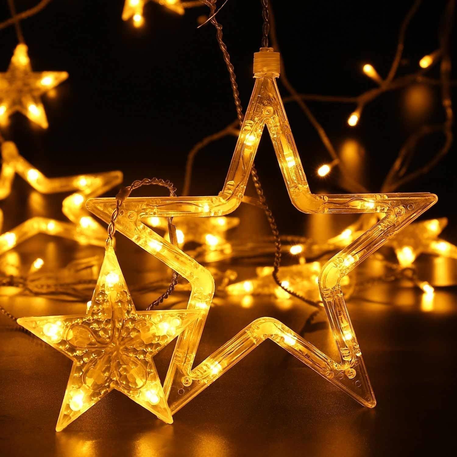 Avoalre Tenda Luminosa Natale Stelle 138 LED 2M Luci Natale Stelle 8 Modalità IP44 Impermeabilità Funzioni Memoria e Tandem Tenda Luminosa per Interno Esterno Casa Festa, Bianco Caldo