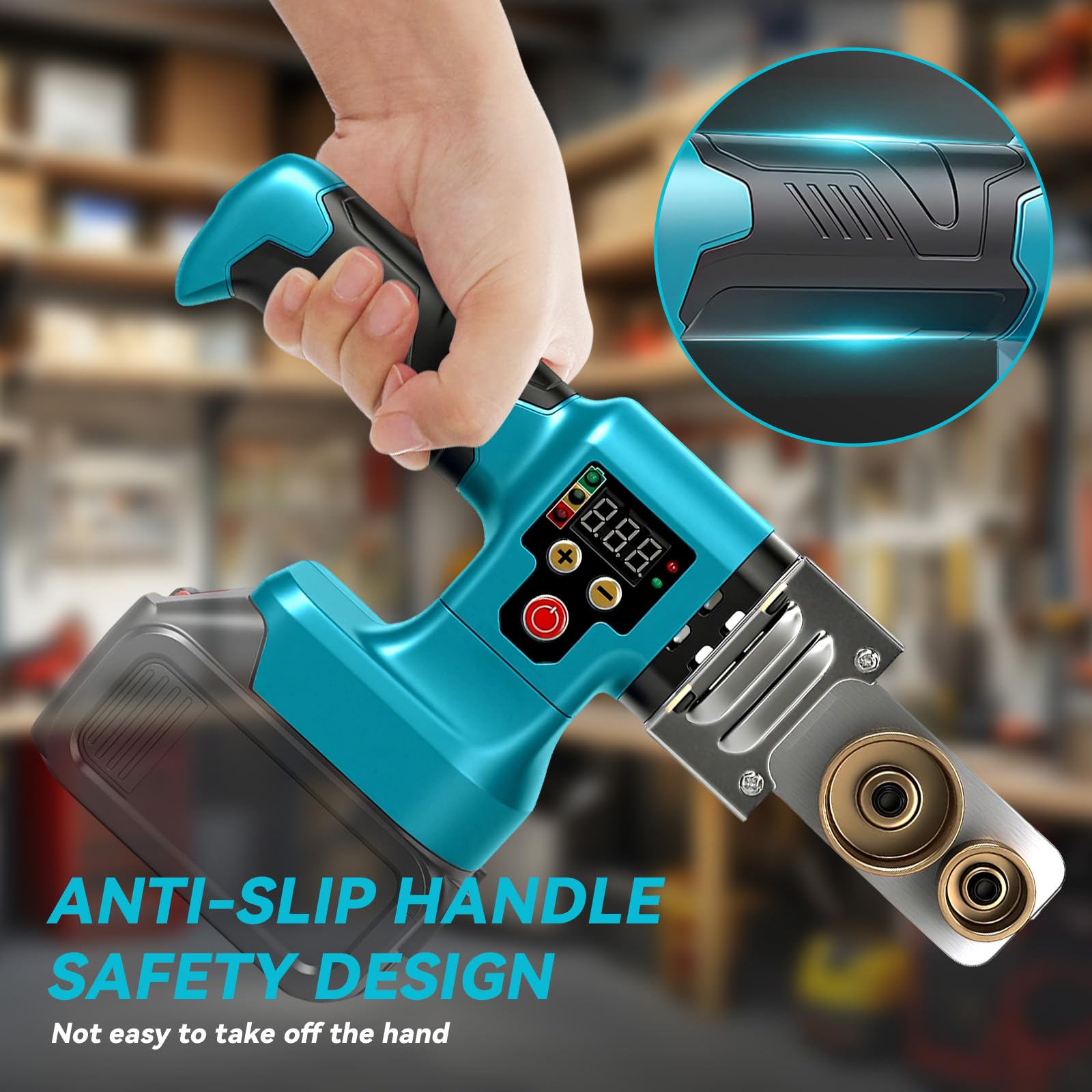 Soldador de tubos de plástico inalámbrico compatible con batería Makita de 18 V (sin batería), máx. 320 °C, máquina de soldadura eléctrica de plástico con pantalla digital y 5 cabezales de troquel