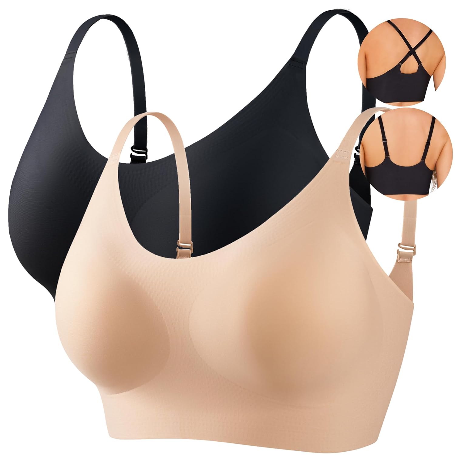 PRETTYWELL Bras for Women Comfort Seamless Bra Cross Back Adjustable Bralette Bra Wireless Everyday Bras for Women A-C