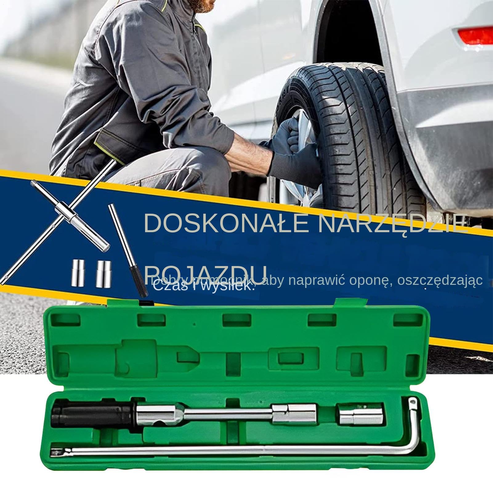 Klucz Do Kół Dla Samochodu Zestaw 4 Gniazd do Śrub Kołowych | Przedłużany Klucz Oponowy Przeznaczony dla Motocykli Samochodów SUV RV Ciężarówek oraz na Użytek Awaryjny Warsztatowy i