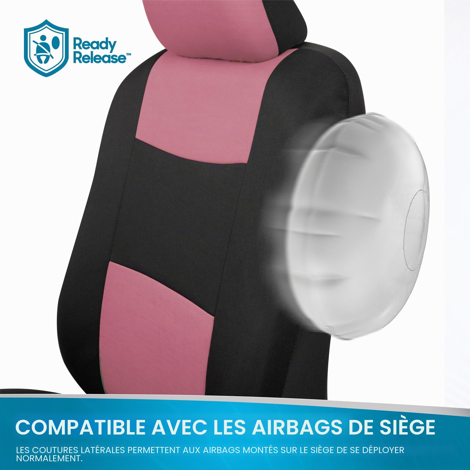 BDK PolyPro Ensemble Complet de Housses de siège de Voiture en Rose sur Noir - Banquette Avant et arrière divisée pour Voiture, Facile à Installer - Accessoires de Voiture, camions, camionnettes, SUV