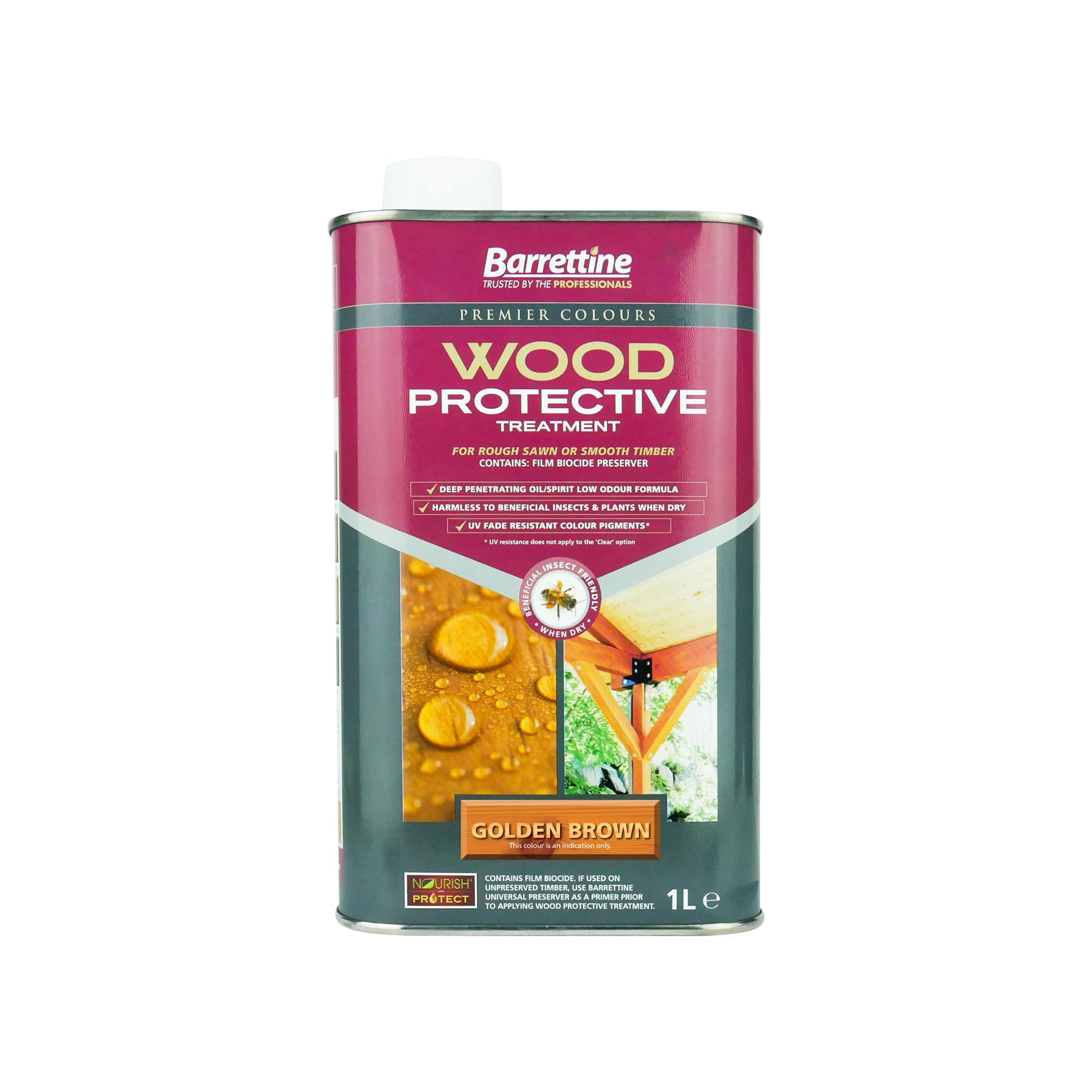 Barrettine Wood Protective Treatment (Golden Brown, 1L) - Ideal Treatment for Outdoor Treated Timber Structures. Wood Protector Oil with Water Repellent Qualities. UV & Fade Resistant.