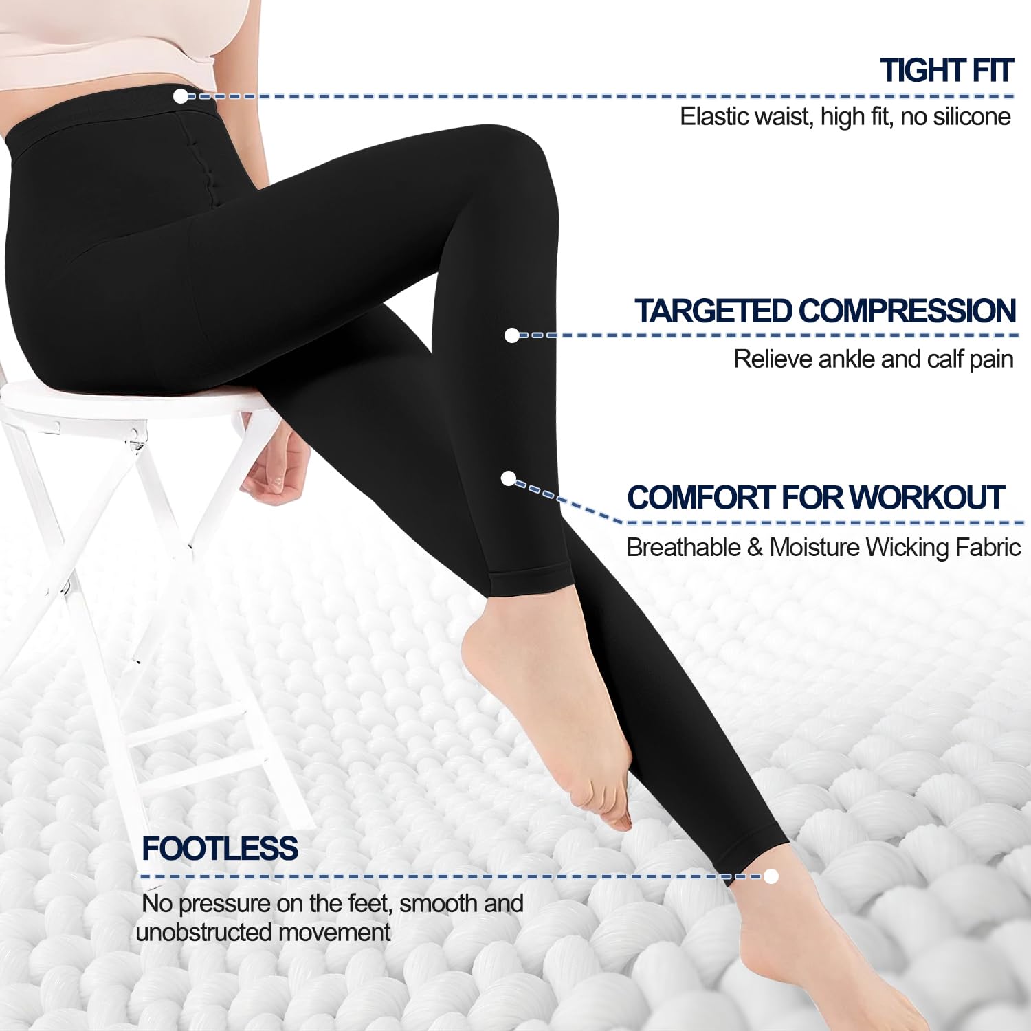 Collants de Compression Longs (Sans Pied, Médicaux) 20-30 mmHg Classe 2 – Bas de Soutien pour Femmes & Hommes contre Varices, Œdèmes, TVP, Veines Perforantes