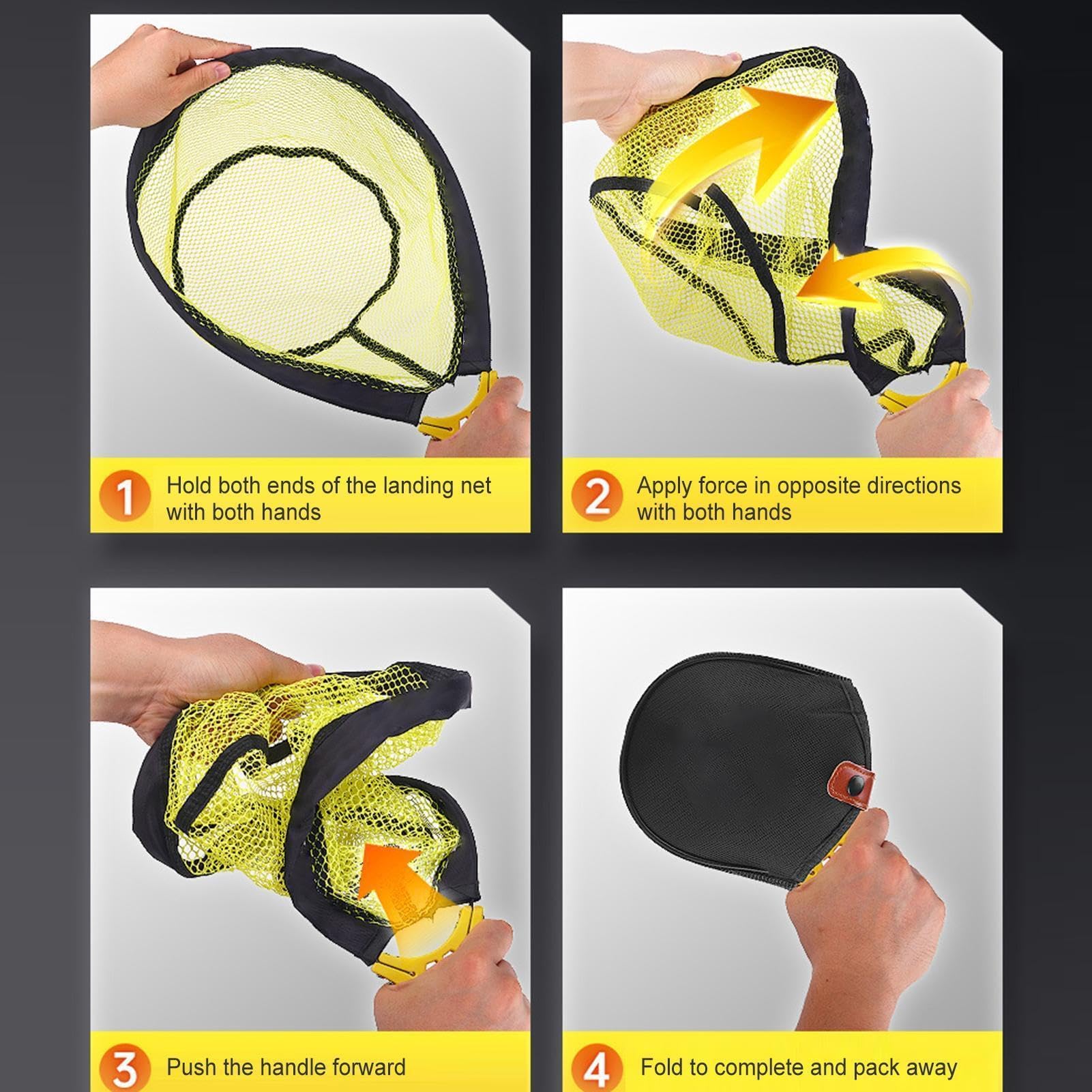 Retino pieghevole – Rete elastica per pesca alla mosca per trota, ideale per stagno, lago, fiume, mare, compatto e portatile per kayak, barca, uomo, donna, bambini