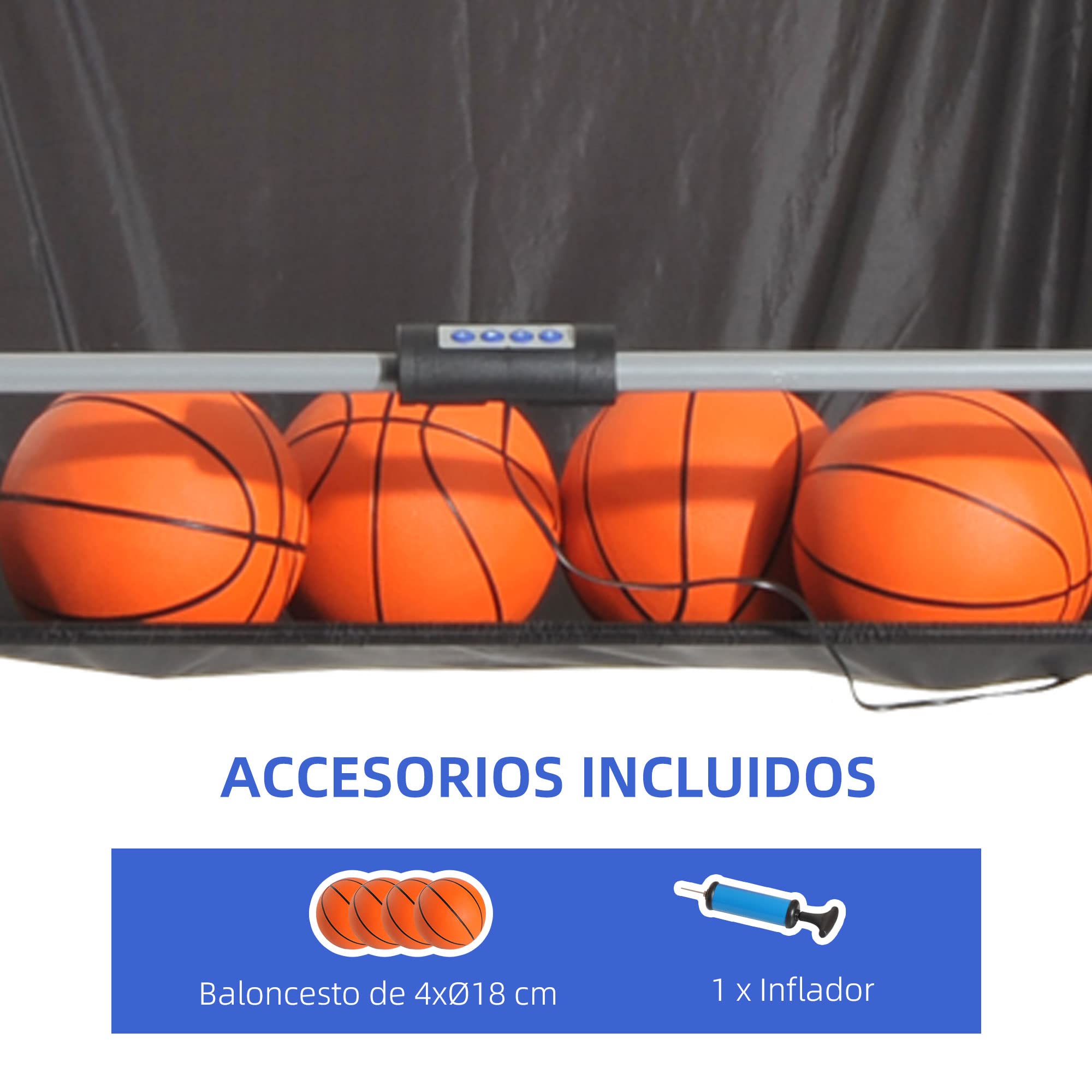 HOMCOM Juego de Canastas Plegable, Máquina de Baloncesto con Contador y Marcador Electrónico, Acero, 205x110x205 cm