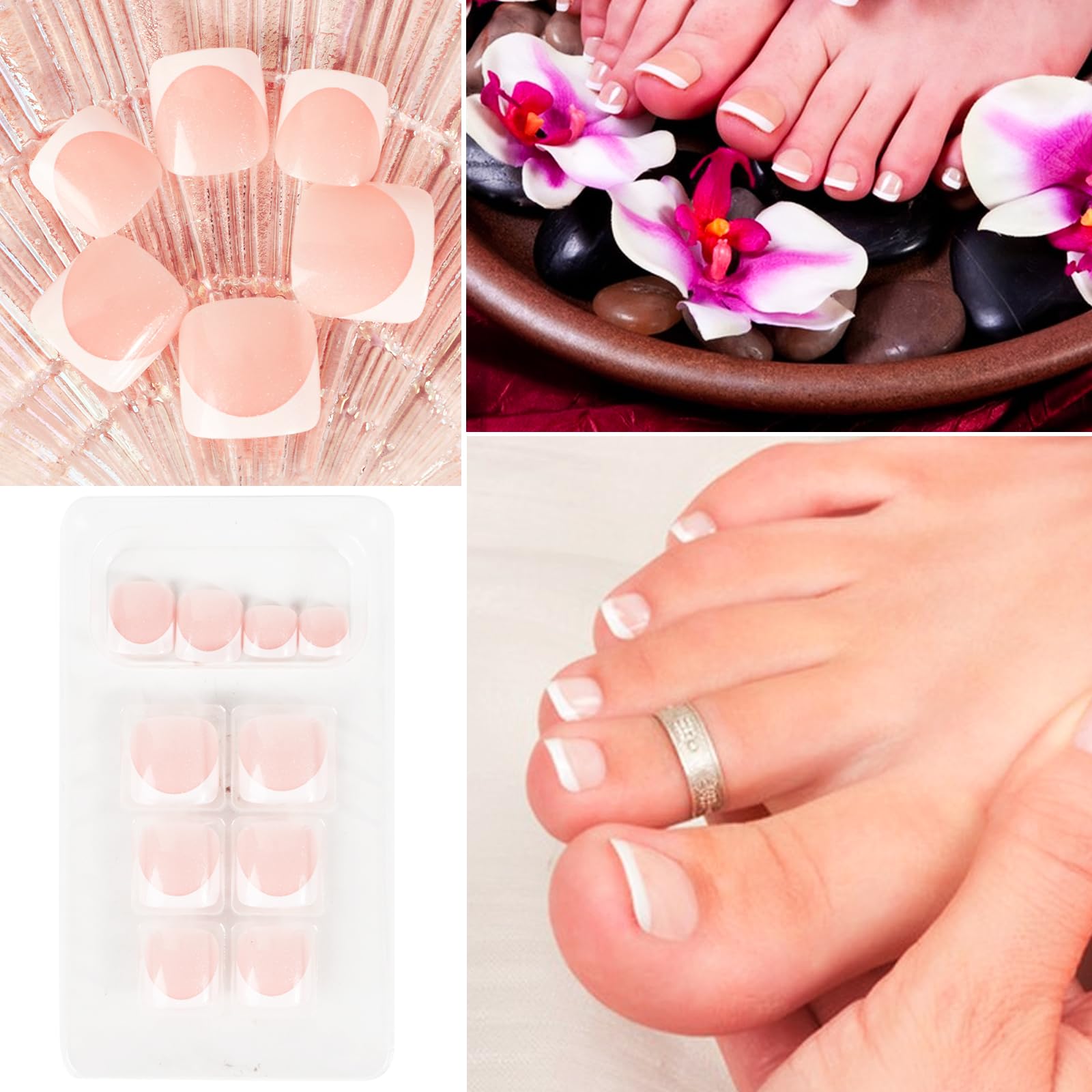 24 Stk Zehenngel zum Aufkleben Fungel Tips zum Aufkleben French Kurz  Knstliche Ngel Falsche Ngel Fake Nails DIY Nagelkunst (B) : Amazon.de:  Kosmetik