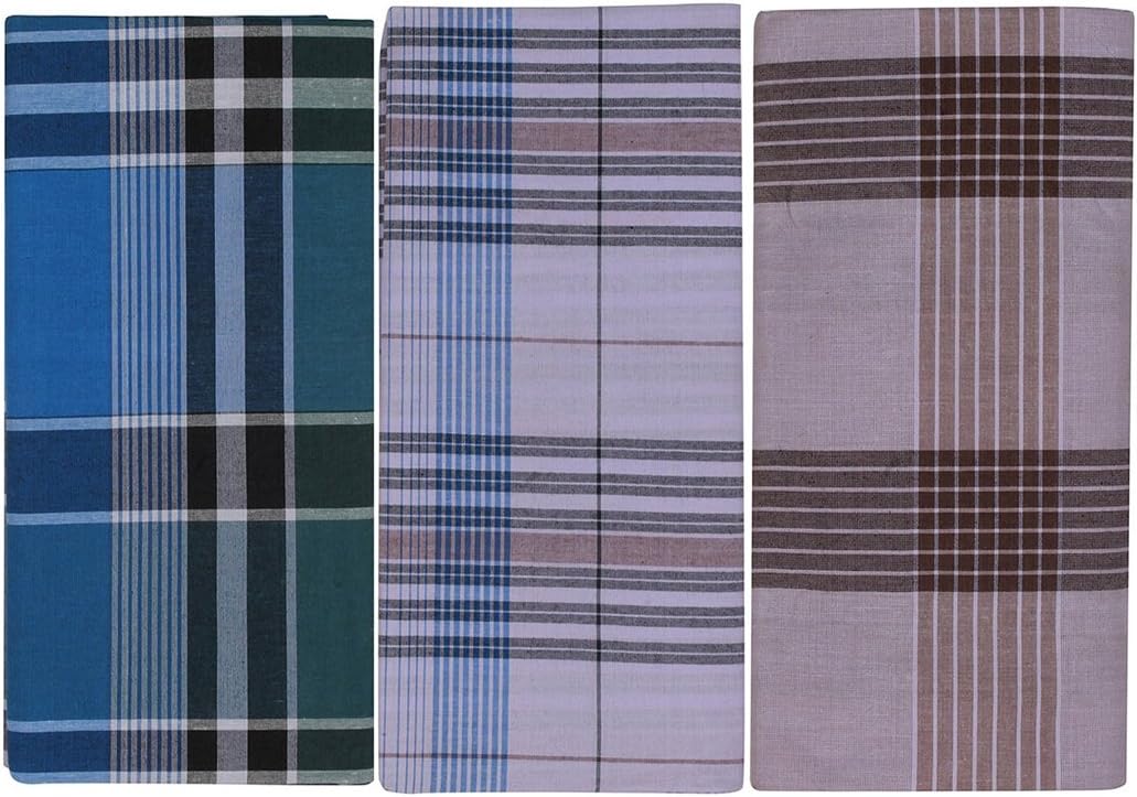 Cotton Checks Lungi,2 Mtr length, 3 Piece pack