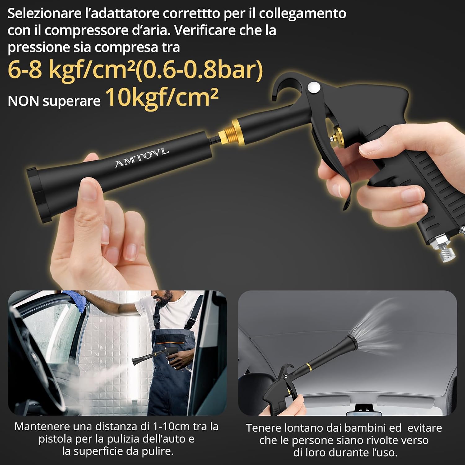 AMTOVL Car Cleaning Gun - Detailing Interior Dryer Air Blow Gun, High Pressure Blower Gun, Car Detailing Kit Interior Cleaner for Car Quickly Blasts Dirt and Dust Works with Air