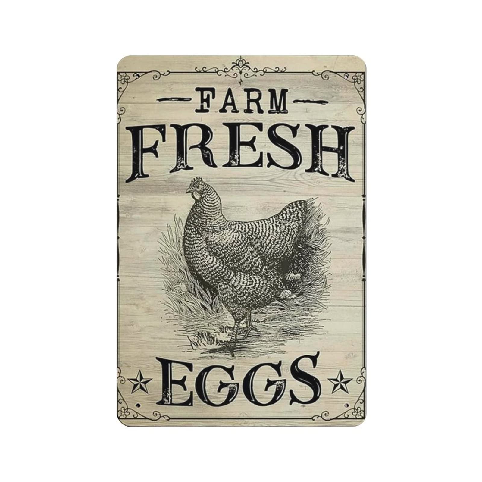 AOOEDM Chicken Farm Fresh Eggs Metal Signs for Garage Man Cave Bar Kitchen Coffee Tin Sign Nostalgic Wall Decor Signs Vintage Retro Poster