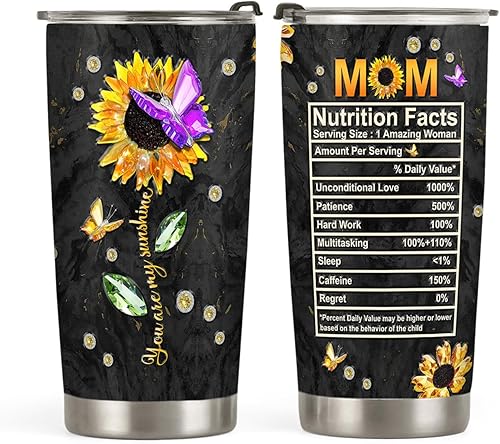 64HYDRO NNRZ1112002Z Vaso de acero inoxidable con tapa, doble pared con aislamiento al vacío, diseño de girasol, regalo para madres, 20 onzas,