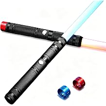 2-Pack Rechargeable Light up Sword Sabers for Kids 25.6 15 Colors, Light & Sound FX, Connectable Double Blade, Metal Handle, Toy Sword Saber for Boys & Girls