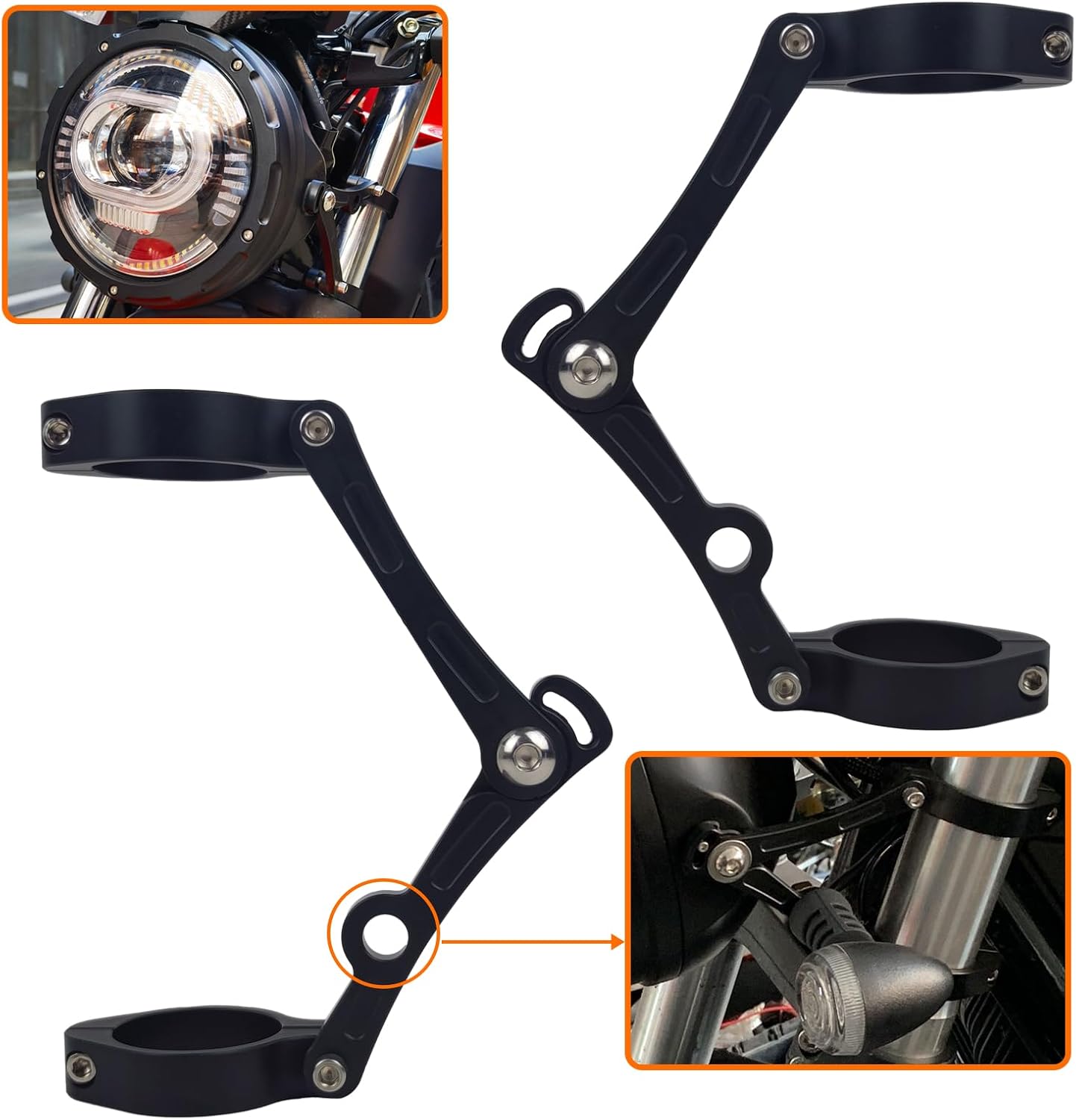 51mm-54mm Motorcycle Headlight Mount Bracket CNC Aluminum Fork Clamp, Headlight Holder for Harley Dyna Softail Sportster Cruiser Cafe Racer, Black