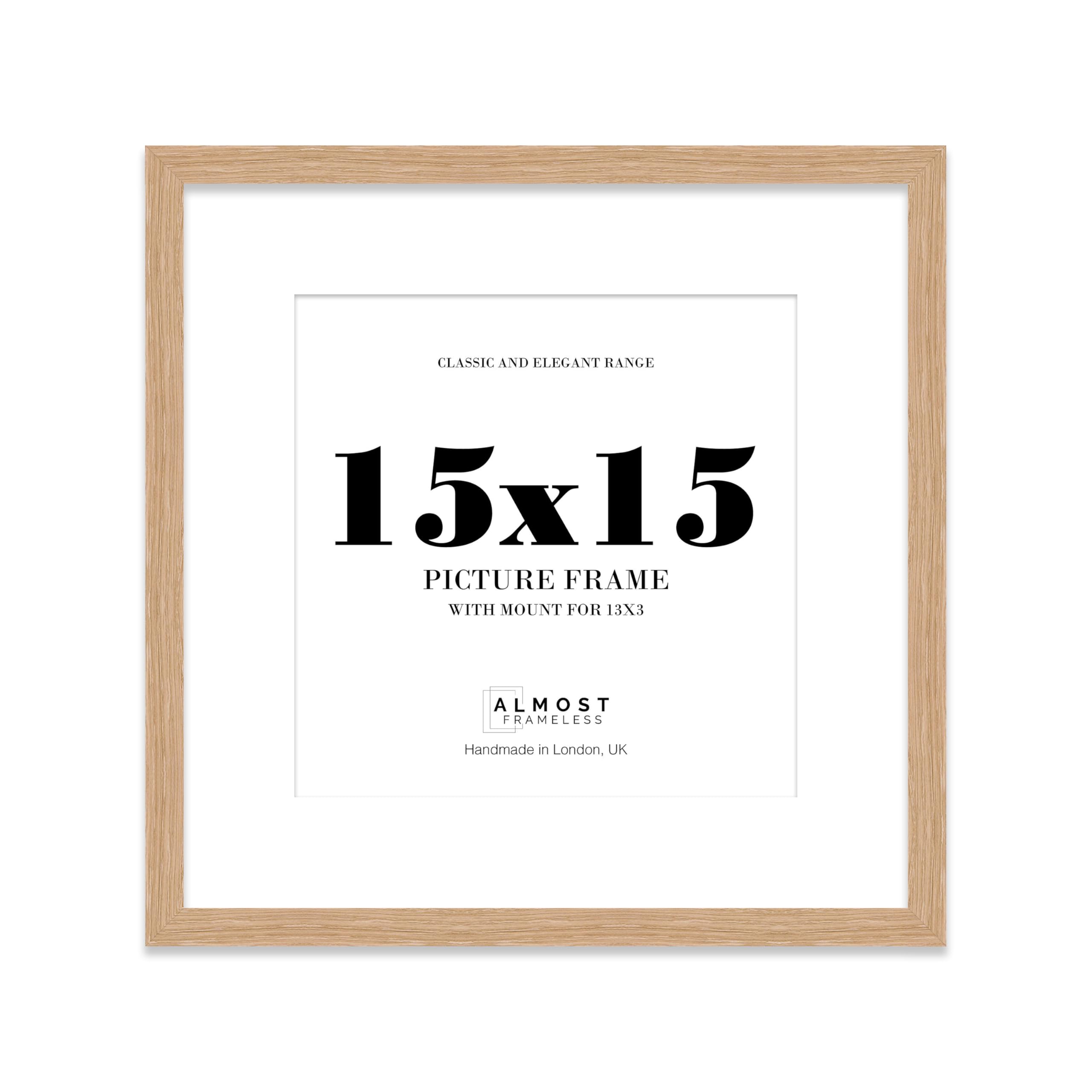 15x15 Oak Picture Frame with Mount for 13x13 Photos, Prints - Modern Square Wall Frame, 1 Pack