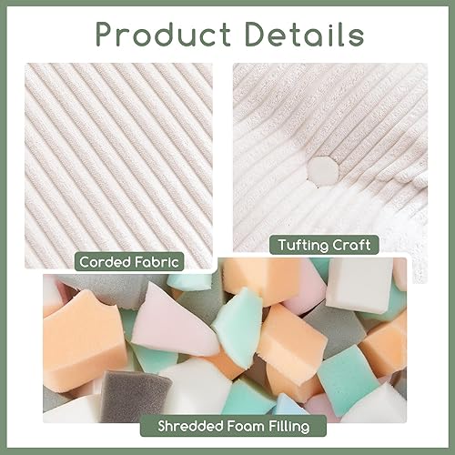 Miniatura 3 de HIGOGOGO Puf Otomano Cuadrado Relleno, Pufs de Pana con Relleno de Trozos de Espuma, Puf Peludo y Esponjoso Taburete Reposapiés Otomano de