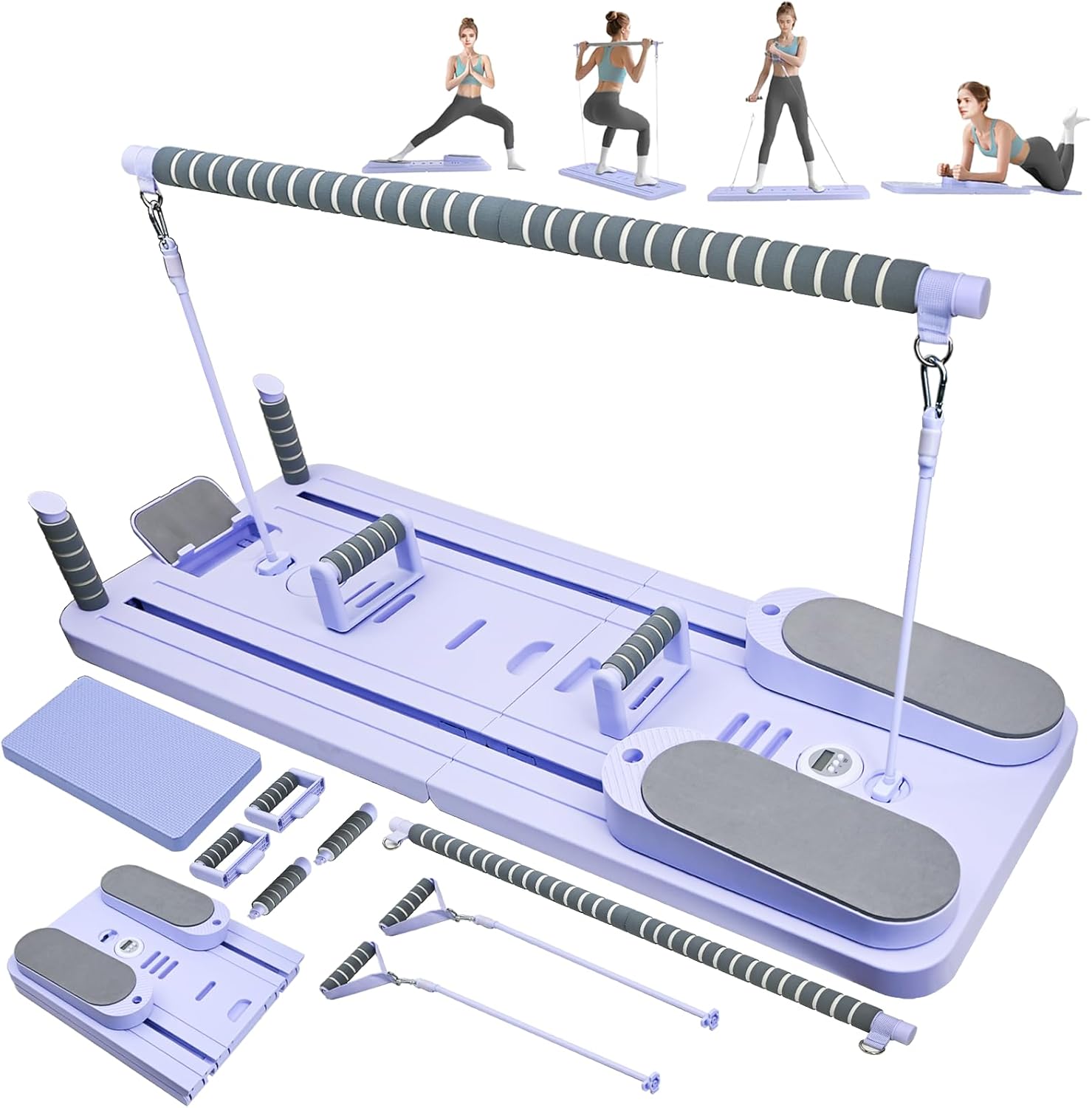 Foldable Pilates Reformer Set, Pilates Board with Phone Holder, Multi-Purpose Pilates Reformer Machine, Portable Home Pilates Slider Board Equipment for Home Workout, Fitness, Exercise, Abs