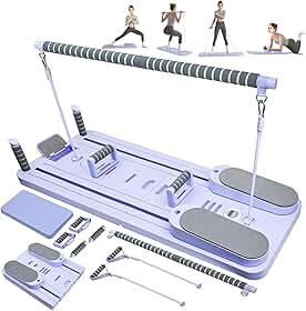 Conjunto de Pilates Reformer Dobrável, Prancha de Pilates com Suporte para Celular, Máquina de Pilates Reformer Multifuncional, Equipamento Portátil de Pilates com Prancha Deslizante