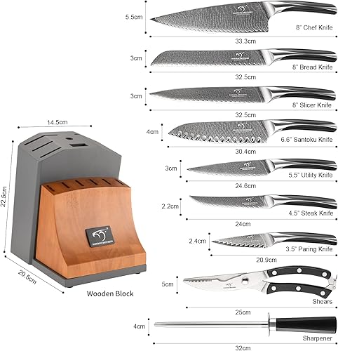 Miniatura 2 de Juego de Cuchillos, NANFANG BROTHERS Juego de Cuchillos de Cocina de Damasco de 15 Piezas con Bloque, Mango Ergonómico de ABS para Juego de