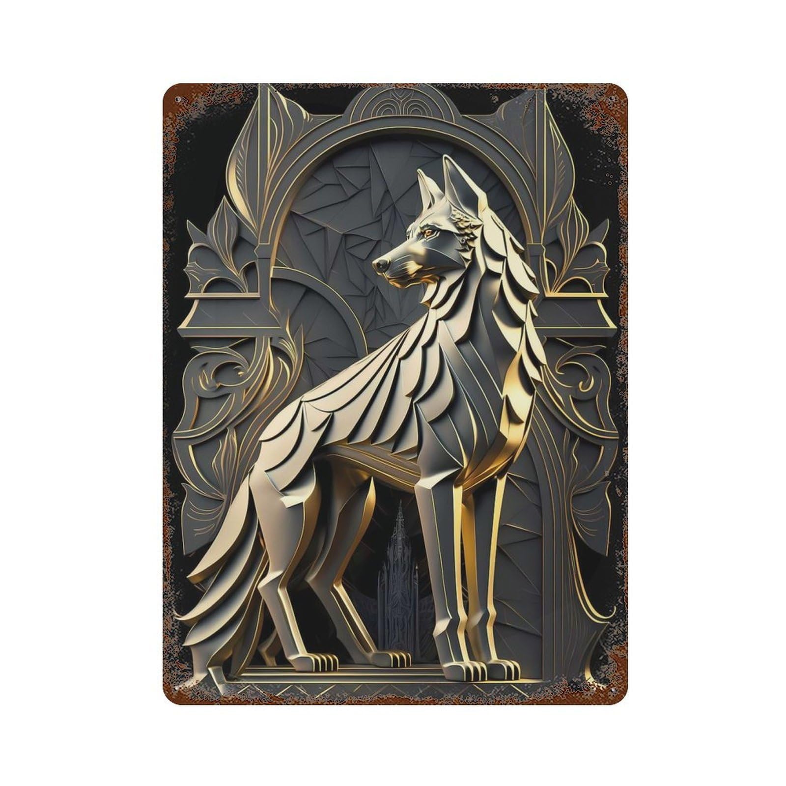 Throne Of Golden Wolf 15.7"x11.8" Rustic Tin Plaque, Retro Wall Decor for Garage, Bar And Workshop Decor