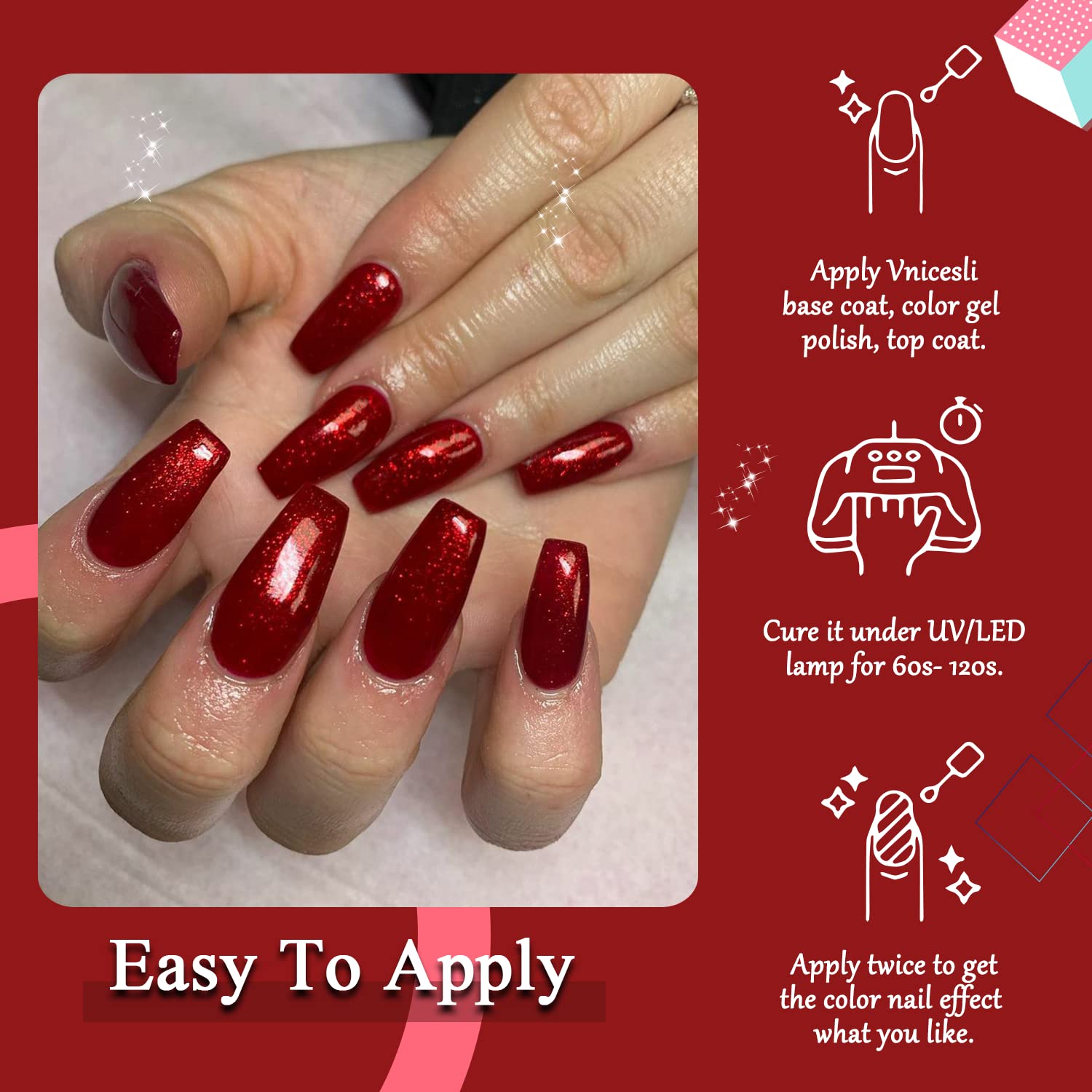 Vnicesli Smalto Semipermanente Unghie Rosso Bordeaux Glitter, Smalti Semipermanenti per Unghie Soak off UV LED Smalti Semipermanenti Gel Unghie Manicure Gel 10ml