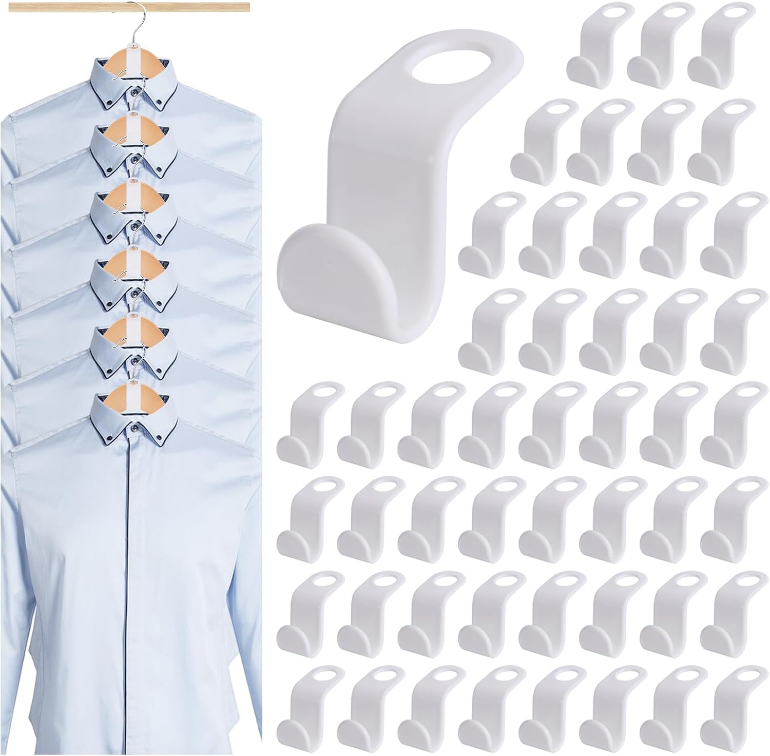 MCPINKY 50PCS Hanger Hooks, Hanger Connector Hooks Closet Space Savers for Hanging Clothes, White