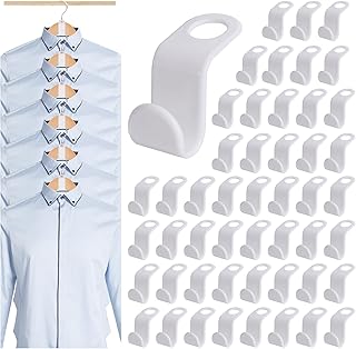 MCPINKY 50PCS Hanger Hooks, Clothes Connector Hooks Space Saving Cascading Hangers White Closet Organizer Hanger Clips for Plastic Hangers