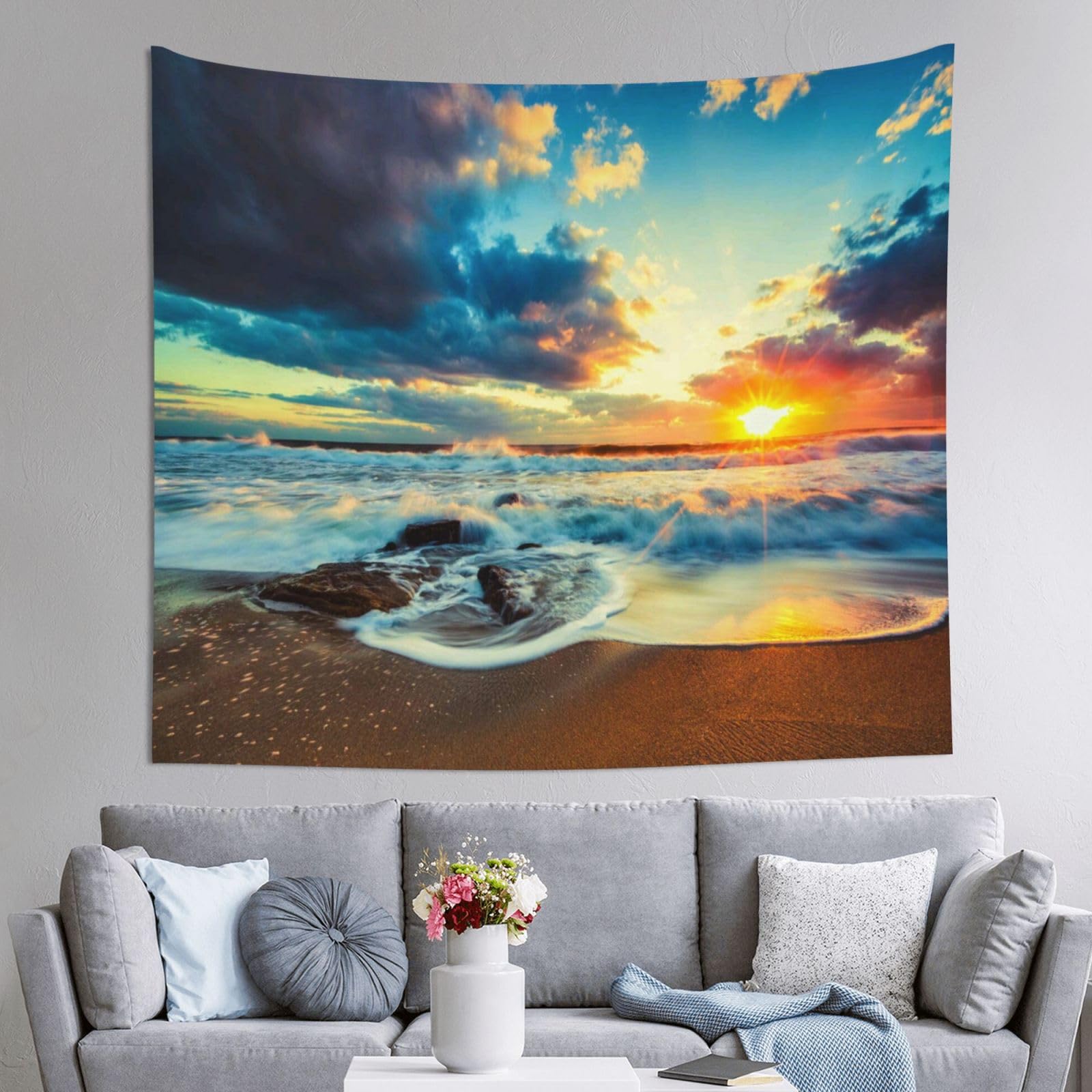 WKSGDSG Decoration Tapestry Wall Hanging For Bedroom, Sunset Beach, 152x130cm Dorm Decor, Lightweight Easy Hang Wall Art For Living Room, Aesthetic Tapestries For Outdoor, Ceiling, Doorway, Camping
