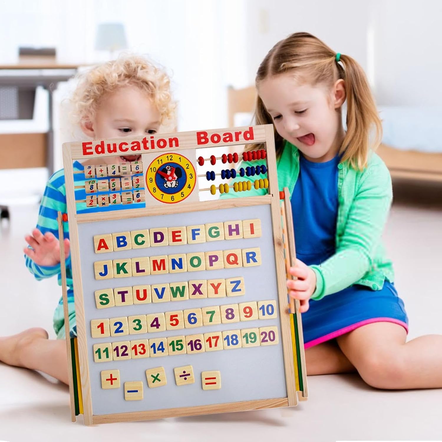 Magnetic - Double-Sided Dry Erase, Kids Art Board | Magnetic Board with Abacus Bracket Type Wooden Art Easel Standing Educational Learning Tool Creative Drawing Painting Activity for Childs