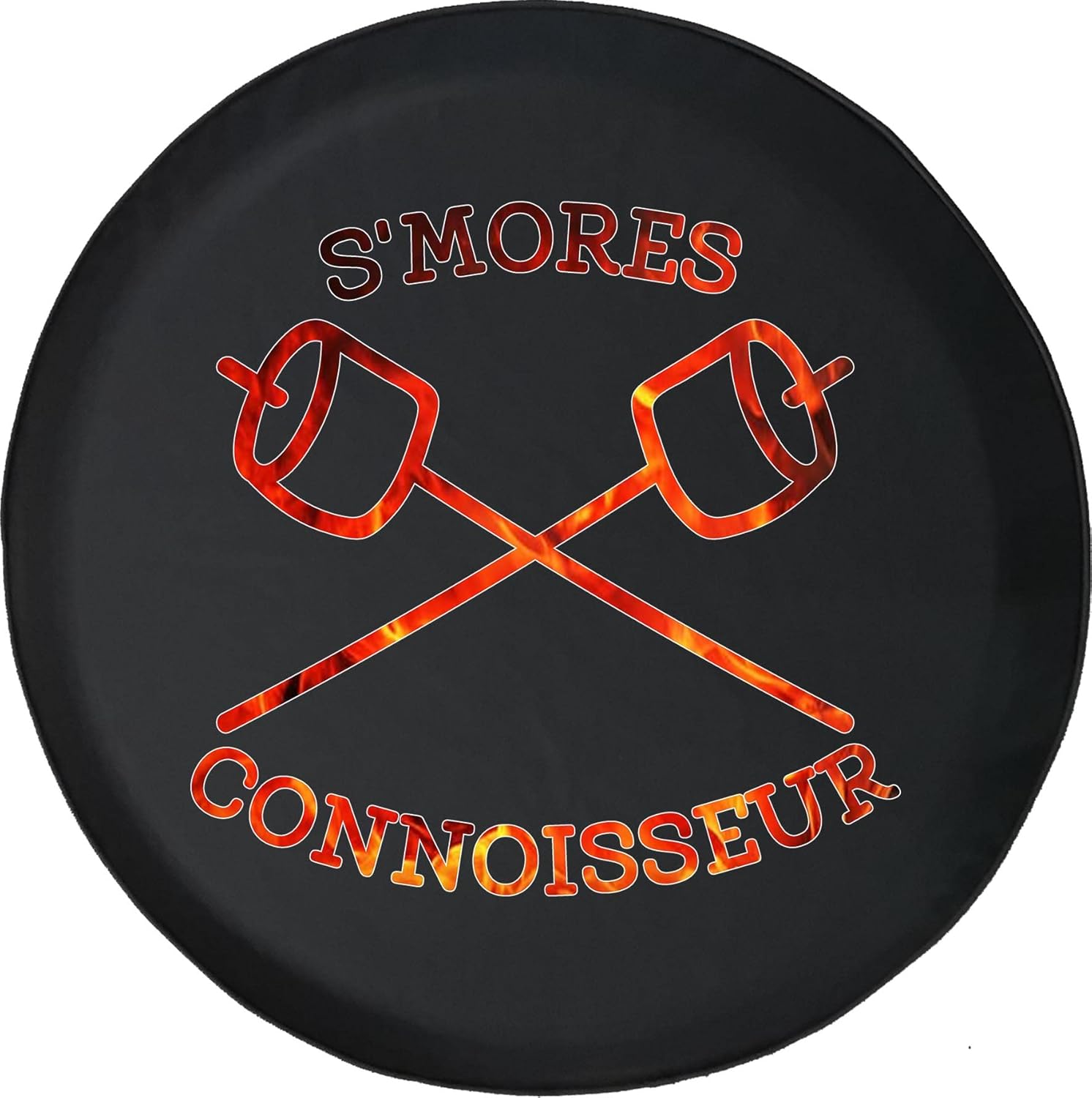 S'Mores Connoisseur Camping RV Campfire Black 28 Inch Car Tire Cover - Tire Accessories for Trailers, Trucks, SUVs, Campers RVs and More