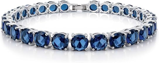 KEZEF Cubic Zirconia Tennis Bracelet for Women, 6.5 to 8 Inch | Silver Plated Brass, Five Stone Colors, Three Lengths, Fold Over Clasp, 7mm Round Setting, Gift Ready