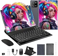 3 em 1 Tablet, com Capa/Teclado/Mouse, 10.1 Polegada, 1920×1200 Tela, 1920x1200 Tela Processador Octa-Core, 12GB RAM+512GB ROM, Câmera de 16MP + 32MP, Android 15, 8000mAh, Versão WiFi (Cinza)