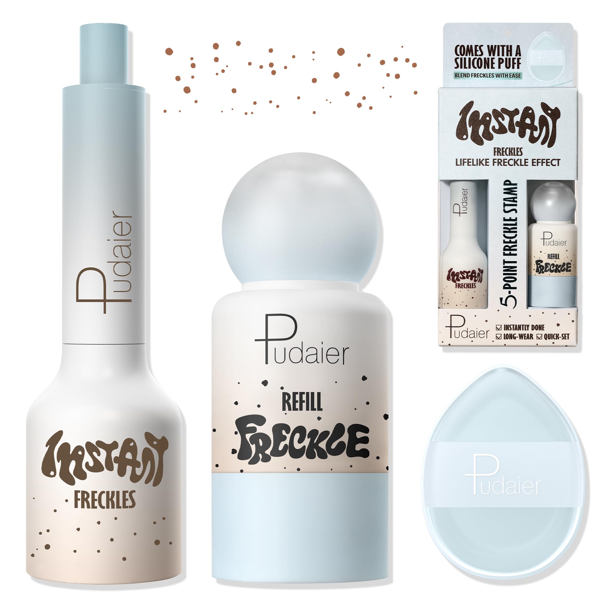 4X Refill Waterproof Freckle Stamp Pen with Mini Freckles Makeup Puff Biscuit Crumb