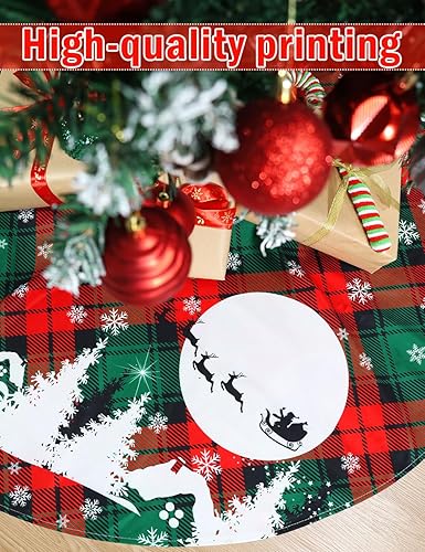 Miniatura 37 de Falda de árbol de Navidad de 48 pulgadas, falda roja de árbol de Navidad de felpa suave con lindas faldas de árbol de Navidad de reno blanco de Papá