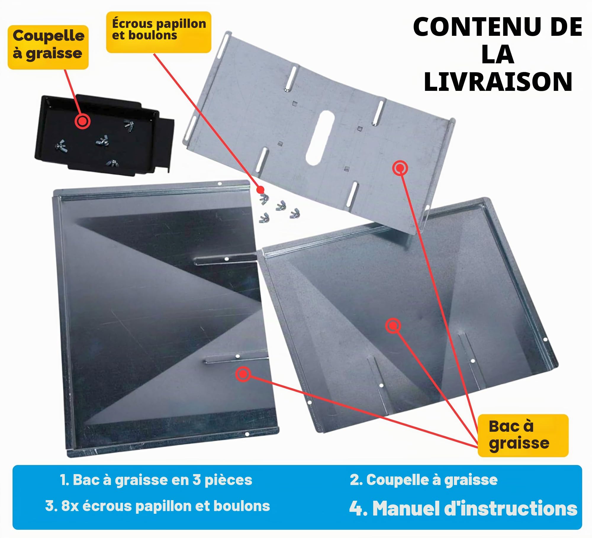 Bac à graisse réglable 61-68,6 cm pour barbecues 3/4/5 brûleurs Biltema Lucifer Napolean Landmann