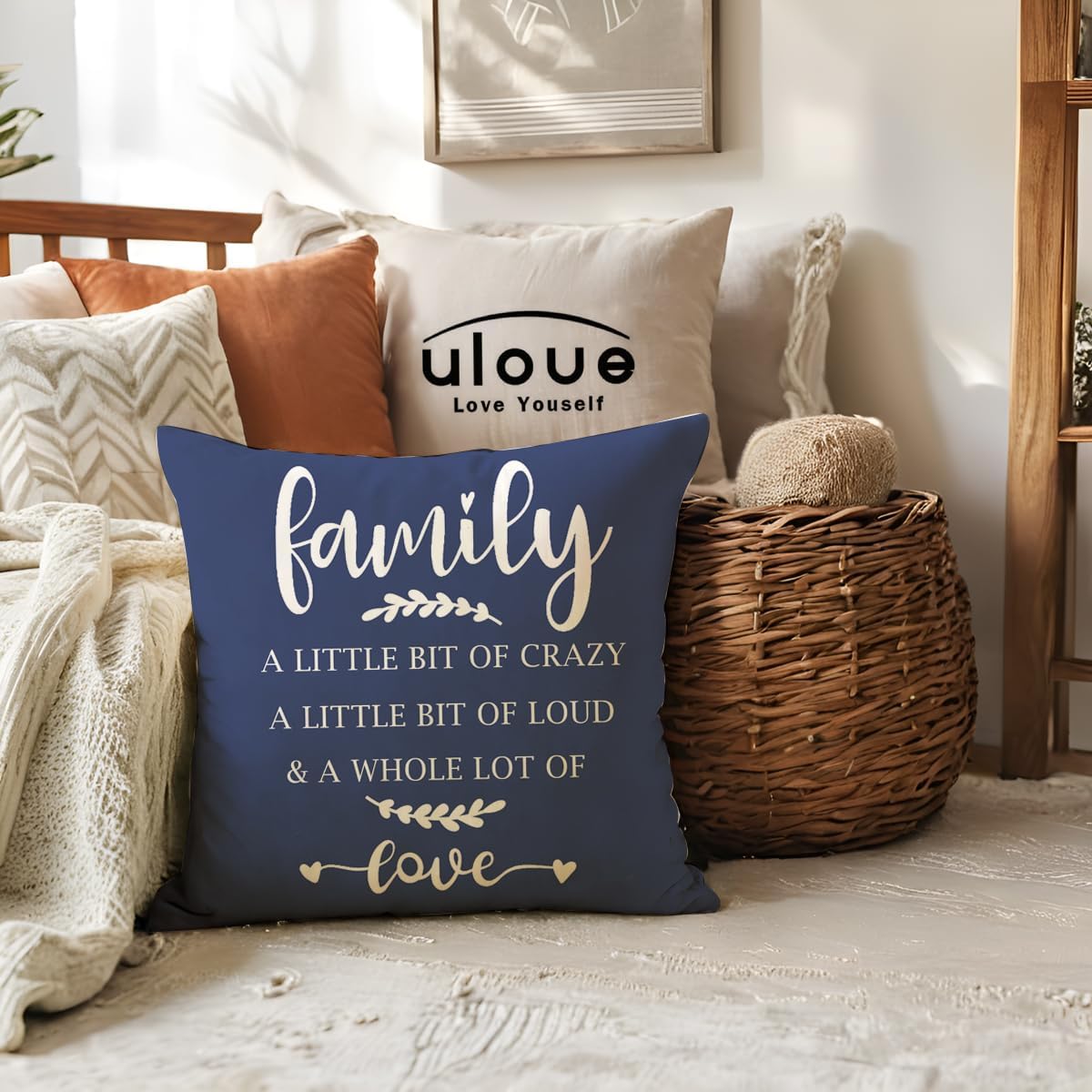 ULOVE LOVE YOURSELF Home Quotes Throw Pillow Covers Farmhouse Decorative Cushion Cover 18 x 18 Inch Rustic Family Words Country Decor Pillowcases Set of 4 for Sofa Couch Porch (Blue) - Image 3