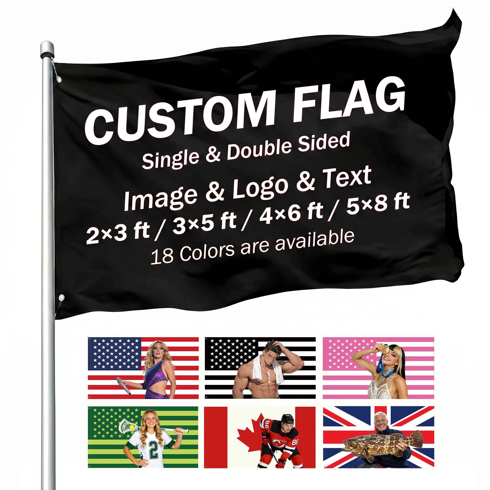 Infiher Custom Flags with Picture Text - Make Your Own Flag for Indoor Outside - 2×3 3×5 4×6 5×8 Ft Customisable Funny Tapestry Banner Flags for Room Dorm Club Bar Garden Party Festivals Decor(Cyan) — image 1