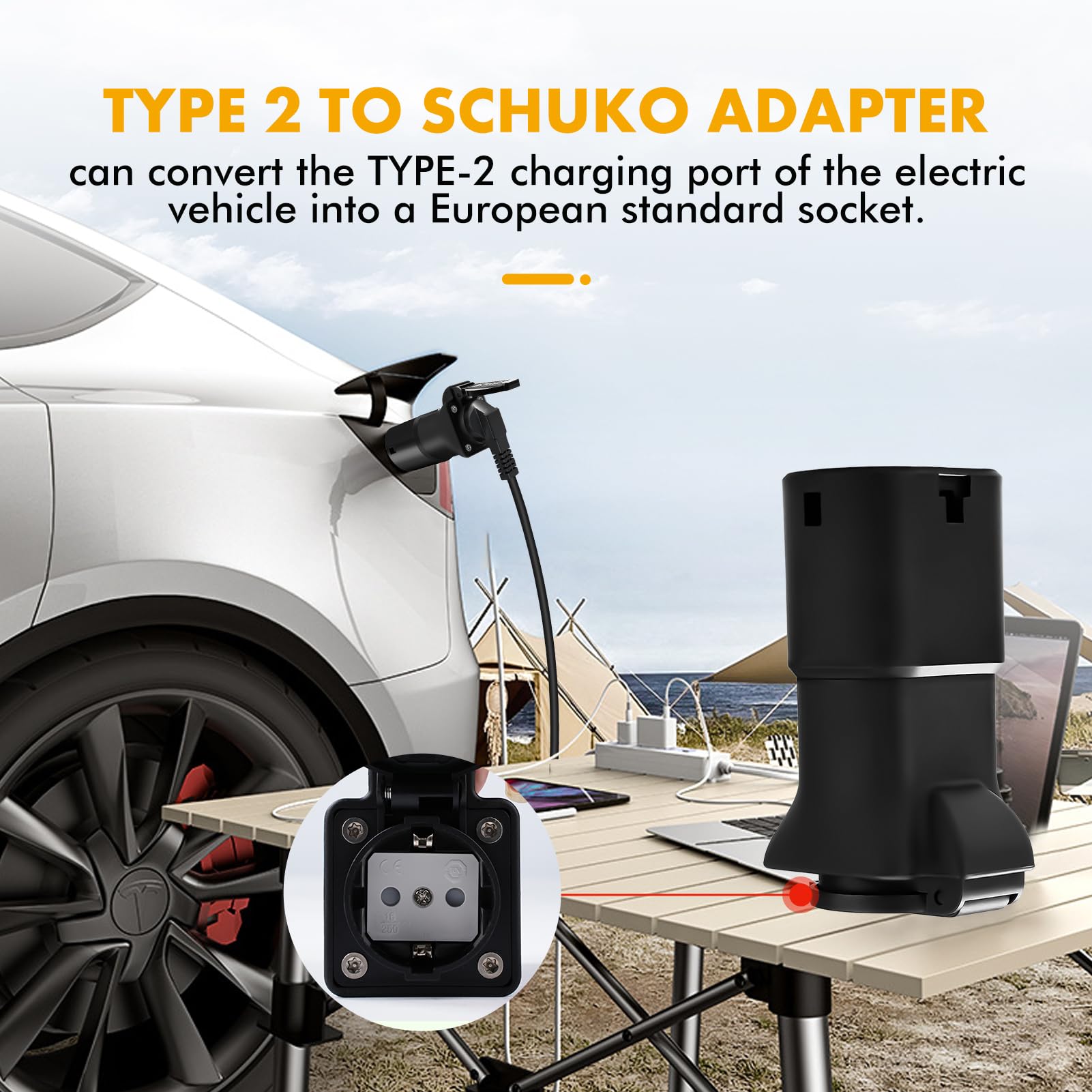VOBOR Adapter V2L do EV, V2L Vehicle-to-Load Discharge adapter typu 2 zewnętrzny konwerter rozładowania 3,5 KW 16 A 220 V typ 2 to Schuko do MG4, MG5, MG ZS, MG Marvel R