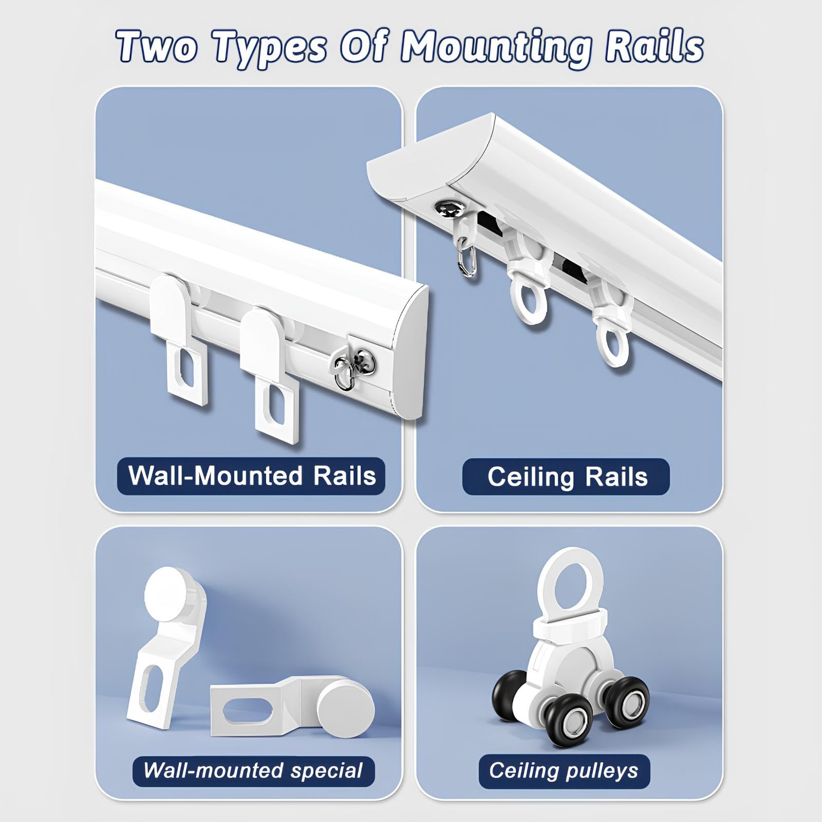 Sistema di binari per Tenda da Doccia per Camper - Set di aste in Alluminio Bianco/Nero con Accessori per l'installazione e Tappi terminali - 145 cm (4,75 Piedi) - Perfetto per Camper e bagn