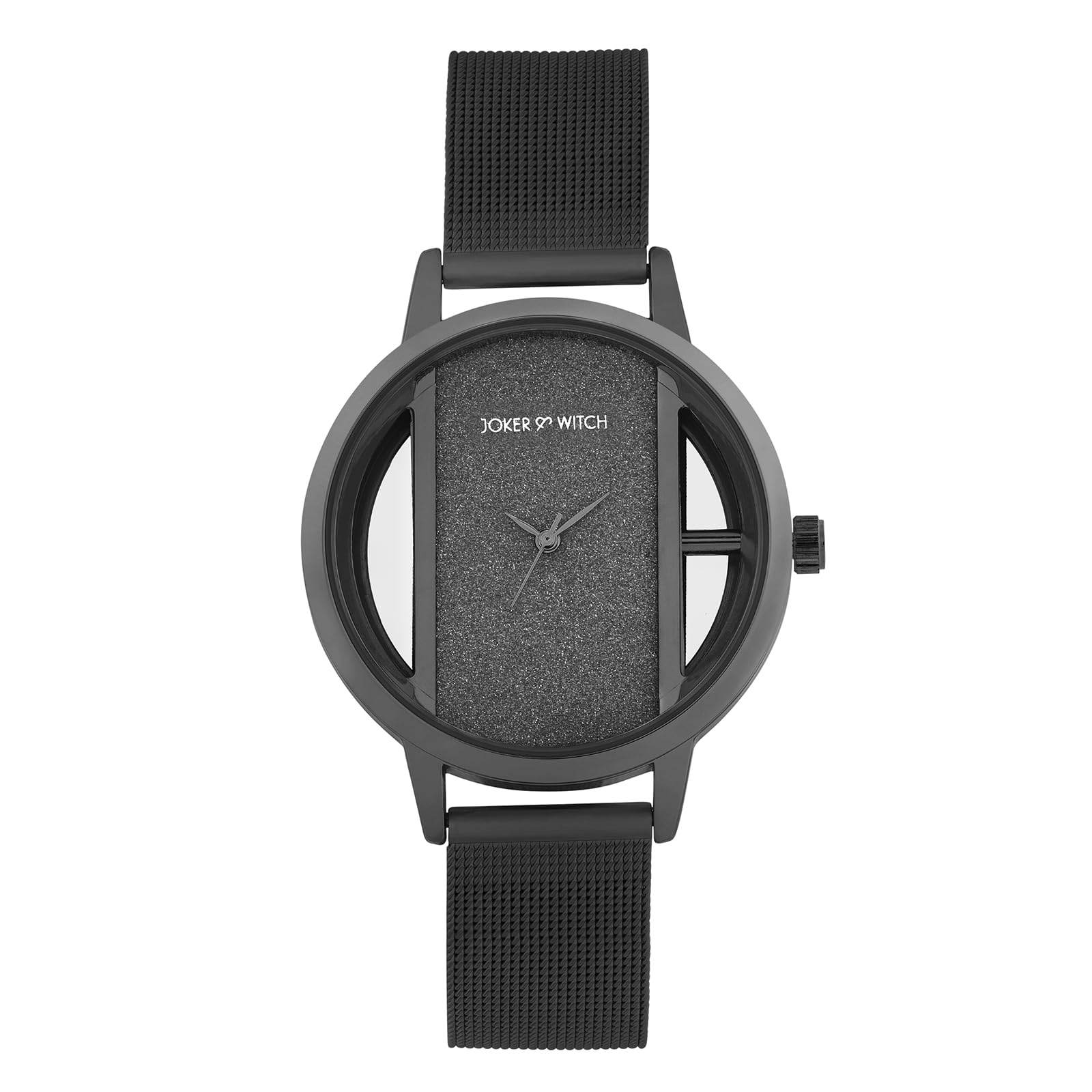 joker & witch Futuristic 38mm Black Dial 16mm Black Steel Mesh Watch for Women-picture-7
