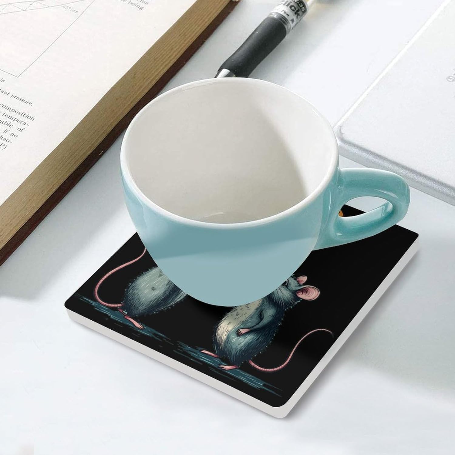 Gay Rats Ceramic Coasters Set Square Drink Coasters Table Coaster for Kitchen Desktop Decor