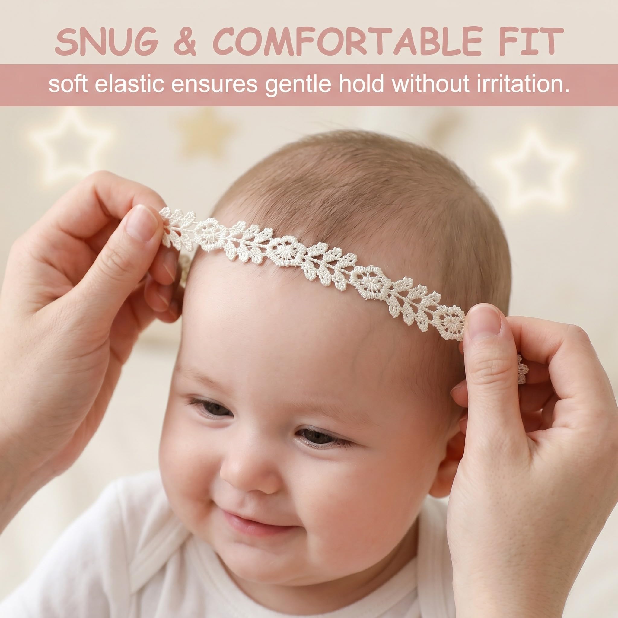 Cerchietto Neonata Pizzo, Fascia Elastica Per Neonata, Accessorio Capelli Per Battesimo
